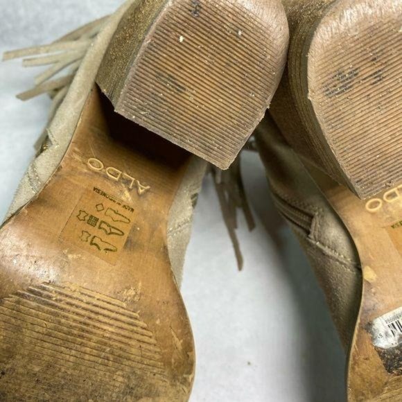 Aldo Suede Stacked Heel Fringe Ankle Bootie 7 - Picture 13 of 14